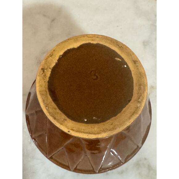 Antique Early McCoy Pottery Blended Brown Green V Design Jardiniere - Picture 6 of 9